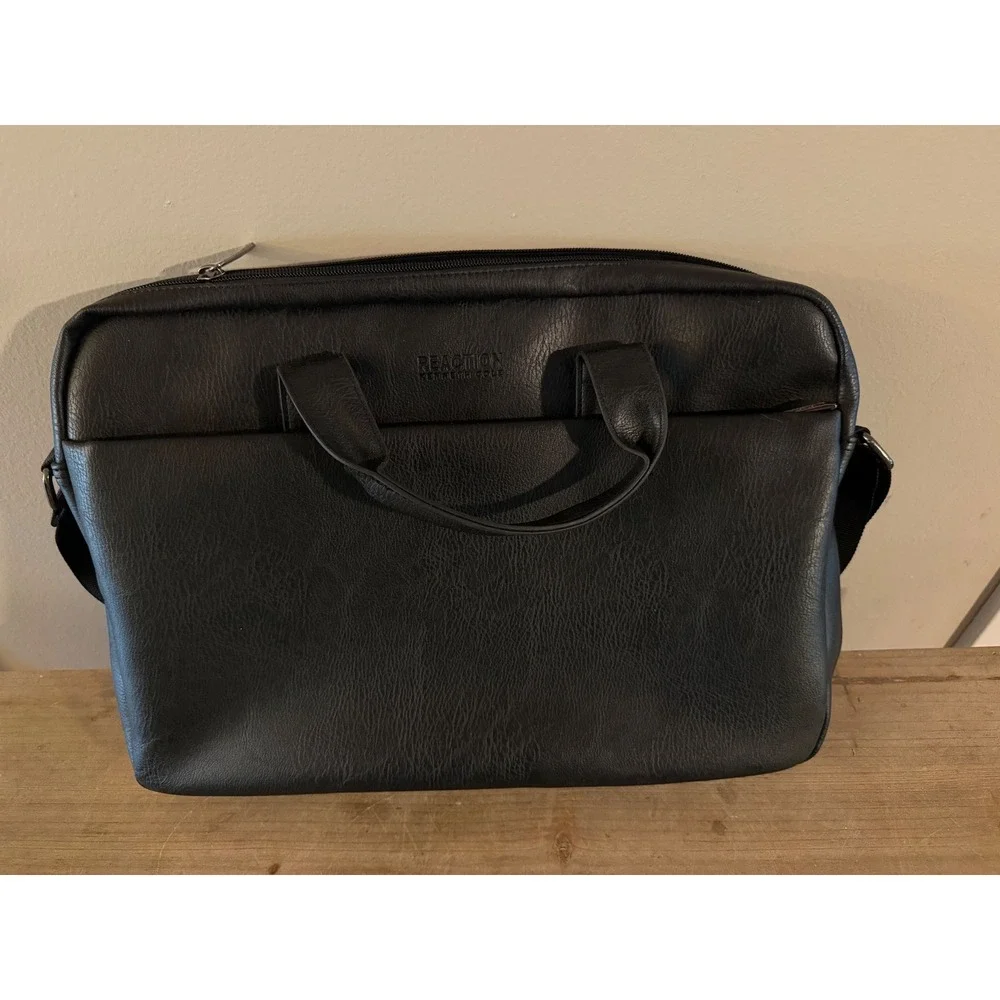 Kenneth Cole Reaction Black‎ Faux Leather Laptop Messenger Bag Briefcase Case